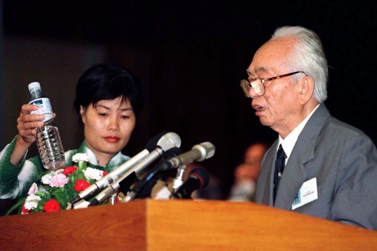 General Vo Nguyen Giap, the architect of Vietnam's victories over French colonial forces in the 1950s and the United States in the 1970s speaks at the opening of the first ever international conference on Vietnam studies in Hanoi July 15. Giap, 85, said academics still needed to study why a small country like Vietnam was able to beat major powers such as France and the United States. The three-day conference, which brings together some 600 Vietnamese and international academics, will discuss issues related to communist Vietnam's culture, society and history. Noticeably absent from the programme were any clear references to politics, democracy and human rights. AJS/TAN