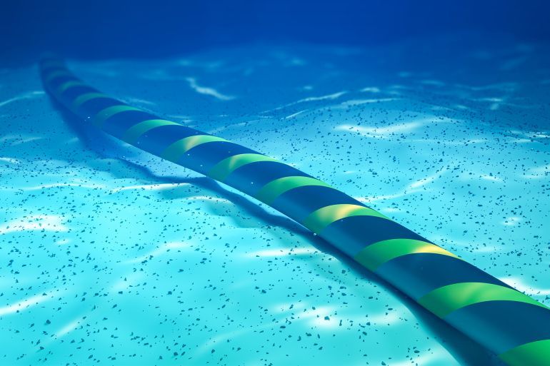 Underwater internet communication cable on the seabed. 3d rendering; Shutterstock ID 2433860037; purchase_order: aj; job: ; client: ; other: