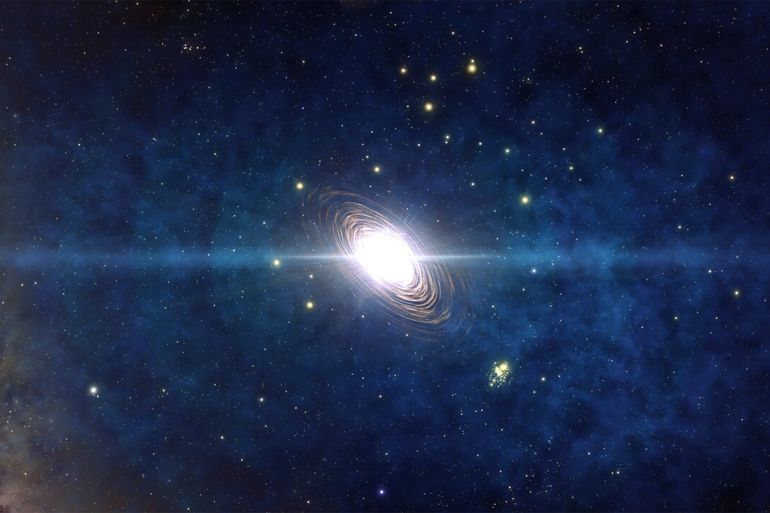 This artist’s impression shows a Population III star that is 300 times more massive than our Sun exploding as a pair-instability supernova — an all-consuming version of a supernova that has yet to be directly observed. New research may have detected the aftermath of one, however, in the clouds surrounding one of the most-distant quasars ever detected. Credit: NOIRLab/NSF/AURA/J. da Silva/Spaceengine