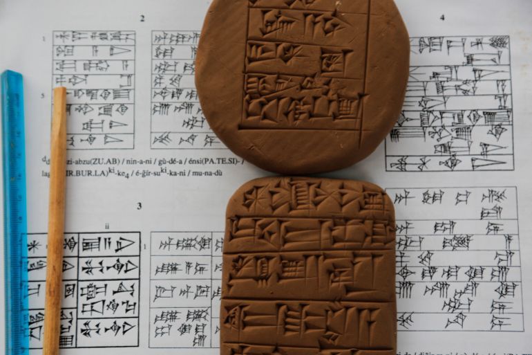 A general view of the Sumerian texts tales on clay tablets in Baghdad