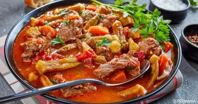 طاجن عمل البامية باللحمة