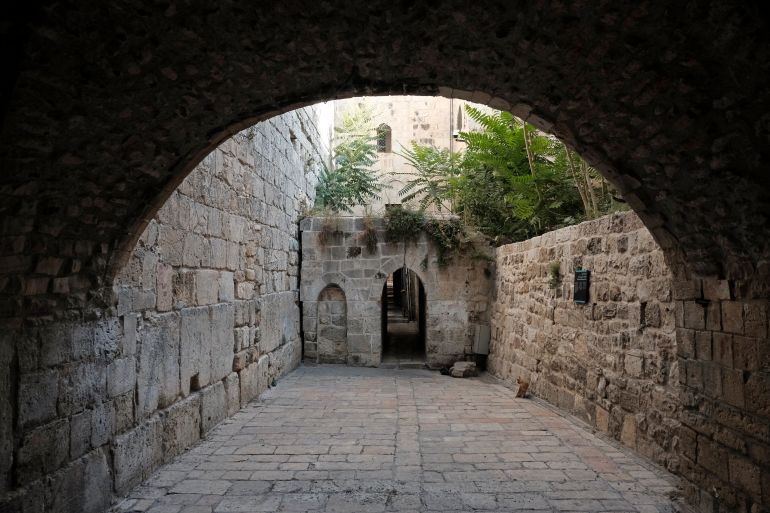 The Little Western Wall, also known as HaKotel HaKatan or the Small Kotel, which is a Jewish religious site located in the Muslim Quarter of the Old City of Jerusalem, Israel. The wall dates from the Second Temple period, (516 BCE