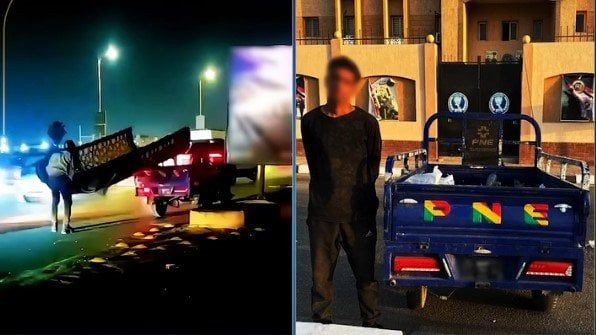 القبض على عاطل حاول سرقة أجزاء حديدية من لافتات الطريق العام القبض على عاطل حاول سرقة أجزاء حديدية من لافتات الطريق العام