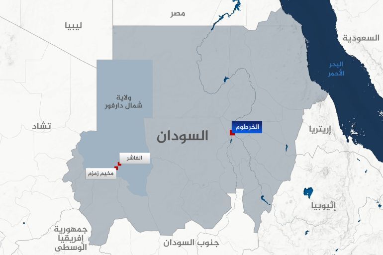 تصميم خاص - خارطة توضح موقع مخيم زمزم للنازحين بولاية شمال دارفور غربي السودان