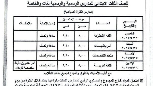قبل انطلاقها الأسبوع المقبل.. جداول امتحانات الفصل الدراسي الثاني 2025 القاهرة قبل انطلاقها الأسبوع المقبل.. جداول امتحانات الفصل الدراسي الثاني 2025 القاهرة