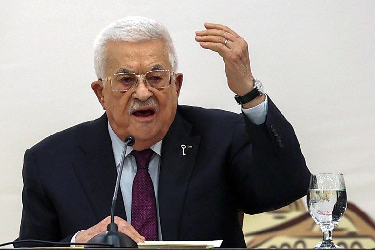 Palestinian Authority President Mahmoud Abbas speaks during the 32nd Palestinian Liberation Organization (PLO) Central Council session in Ramallah on April 23, 2025.
