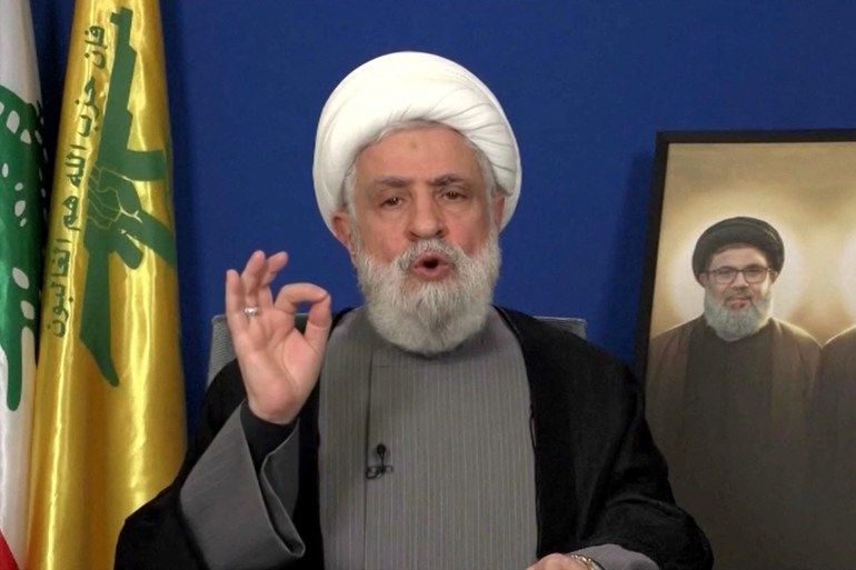 Lebanon's Hezbollah leader Sheikh Naim Qassem delivers a speech from an unknown location, November 20, 2024 in this still image from video. REUTERS TV/Al Manar TV via REUTERS THIS IMAGE HAS BEEN SUPPLIED BY A THIRD PARTY