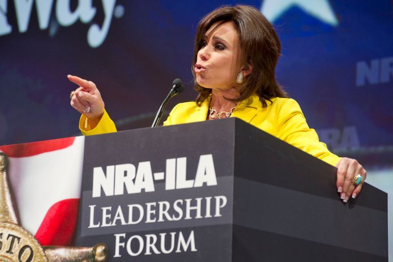 TV personality Jeanine Pirro speaks during the leadership forum at the National Rifle Association's annual convention Friday, May 3, 2013 in Houston. (AP Photo/Steve Ueckert)