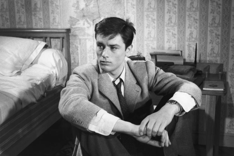 French actor Alain Delon on the set of Le Chemin des Ecoliers, directed by Michel Boisrond. (Photo by Sunset Boulevard/Corbis via Getty Images)