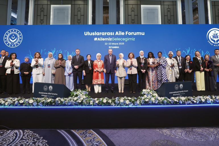 ISTANBUL, TURKIYE - MAY 23: (----EDITORIAL USE ONLY - MANDATORY CREDIT - 'TURKISH PRESIDENCY / MURAT CETINMUHURDAR / HANDOUT' - NO MARKETING NO ADVERTISING CAMPAIGNS - DISTRIBUTED AS A SERVICE TO CLIENTS----) Turkish President Recep Tayyip Erdogan attends the International Family Forum in Istanbul, Turkiye on May 23, 2025. (Photo by TUR Presidency/Murat Cetinmuhurdar/Anadolu via Getty Images)
