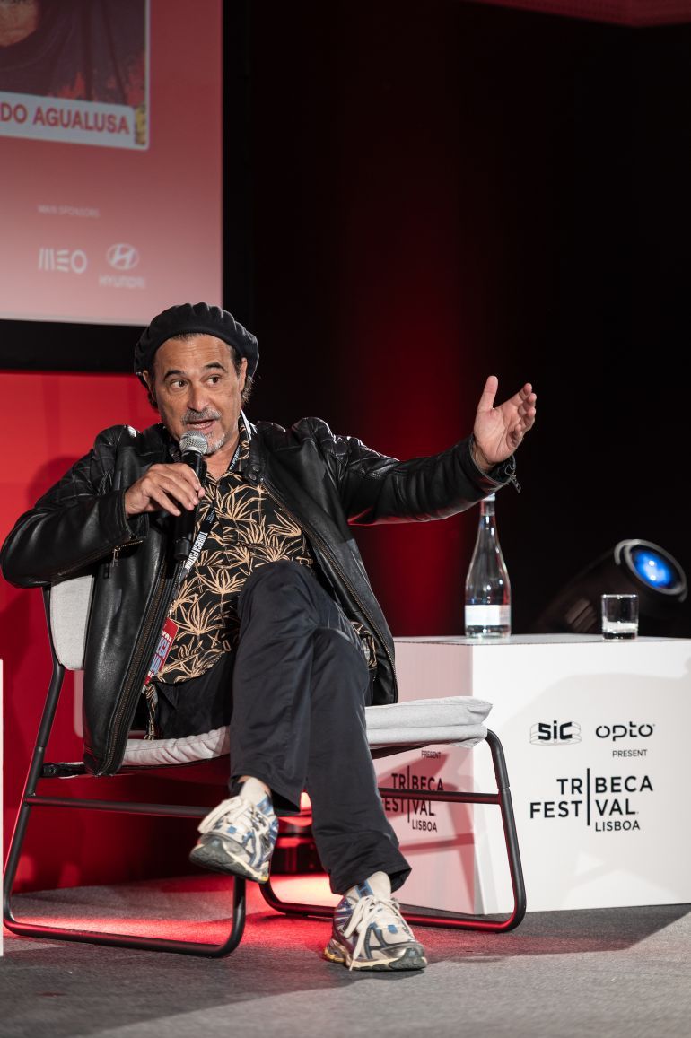 LISBON, PORTUGAL - OCTOBER 18: Author José Eduardo Agualusa speaks onstage during the