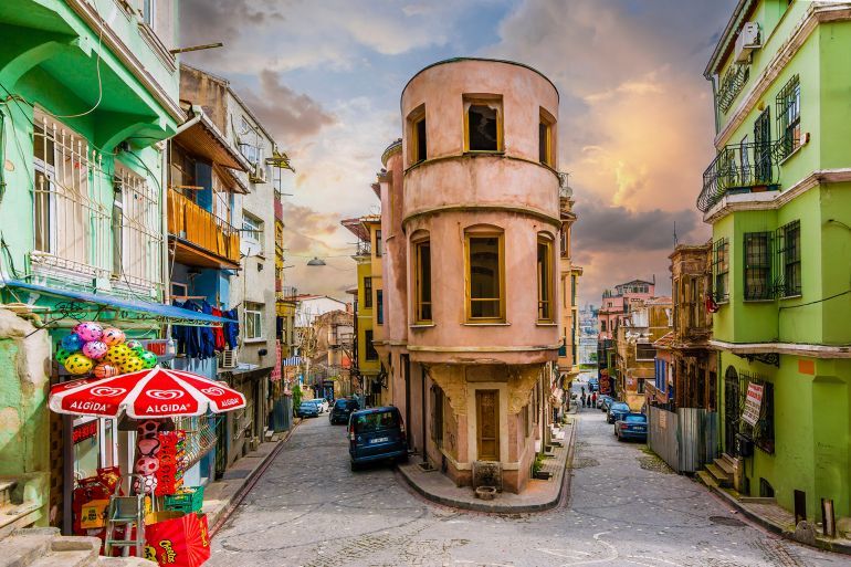 Istanbul, Turkey - April 09, 2017 : Balat district streets view in Istanbul. Balat is popular tourist attraction in Istanbul, Turkey.; Shutterstock ID 2418865803; purchase_order: aj; job: ; client: ; other: