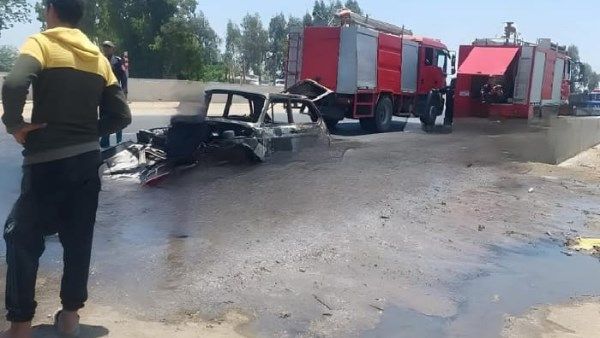 نجاة شاب من الموت بعد احتراق سيارته على طريق طنطا - كفر الشيخ الدولي