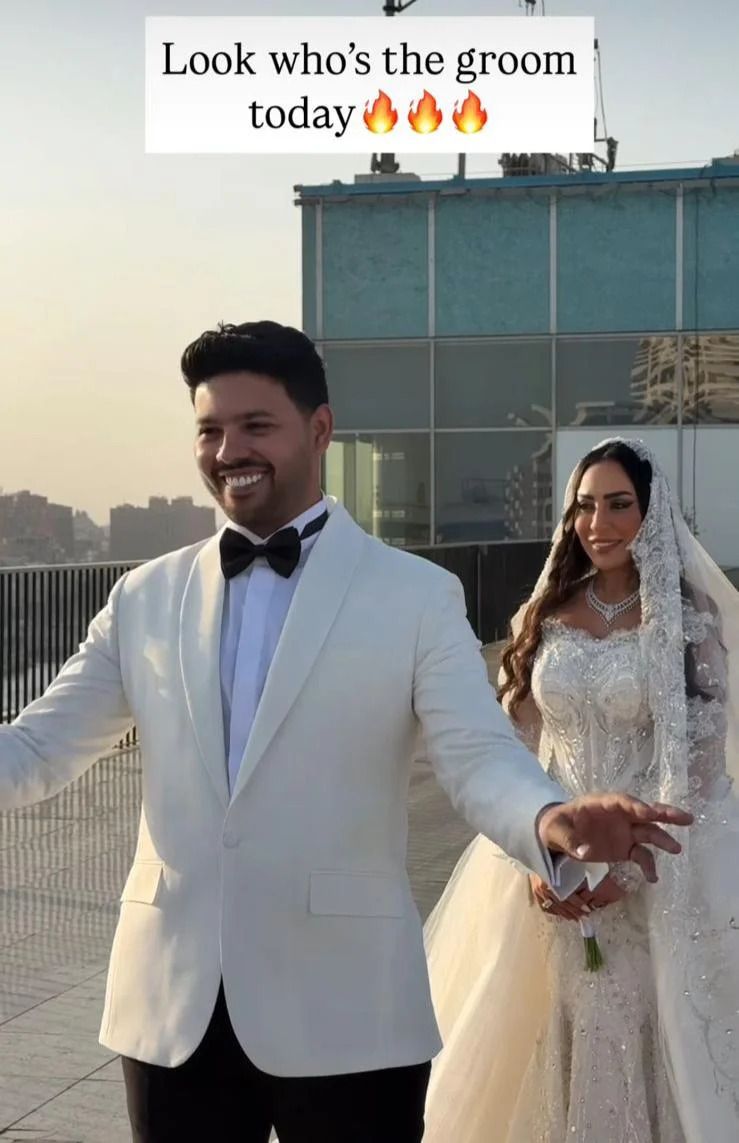May be an image of 2 people, suit, wedding and text that says