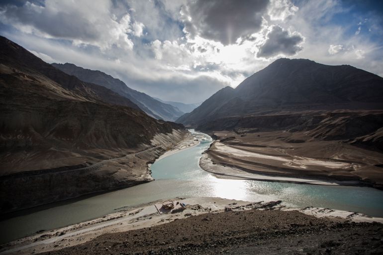 LEH, INDIA - OCTOBER 4: The confluence of the Indus river (L) and the Zanskar river (R) at Sangam on October 4, 2012 near to Leh in Ladakh, India. Ladakh, nestled between the Kunlun mountain range in the north and the main Great Himalayas to the south, was once an ancient Buddhist Kingdom and for over half a century now, a strategic military outpost for India. Ladakh, sharing borders with both China and Pakistan, has seen an increase in tourism over the last few years, an alternative to Nepali Himalayan treks. (Photo by Daniel Berehulak/Getty Images)