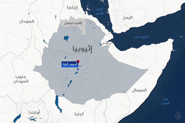 خريطة أثيوبيا يظهر موقع إقليم تيغراي