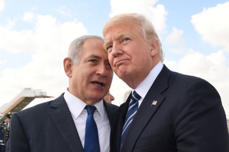 JERUSALEM, ISRAEL - MAY 23: (ISRAEL OUT) In this handout photo provided by the Israel Government Press Office (GPO), Israeli Prime Minister Benjamin Netanyahu speaks with US President Donald Trump prior to the President's departure from Ben Gurion International Airport in Tel Aviv on May 23, 2017 in Jerusalem, Israel. Trump arrived for a 28-hour visit to Israel and the Palestinian Authority areas on his first foreign trip since taking office in January. (Photo by Kobi Gideon/GPO via Getty Images)