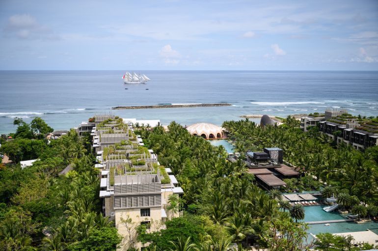 NUSA DUA, INDONESIA - NOVEMBER 15: A general view of the hotel complex ahead of a working lunch at the G20 Summit on November 15, 2022 in Nusa Dua, Indonesia. The new British Prime Minister aims to articulate his foreign policy vision here while grappling with economic instability at home. (Photo by Leon Neal/Getty Images,)