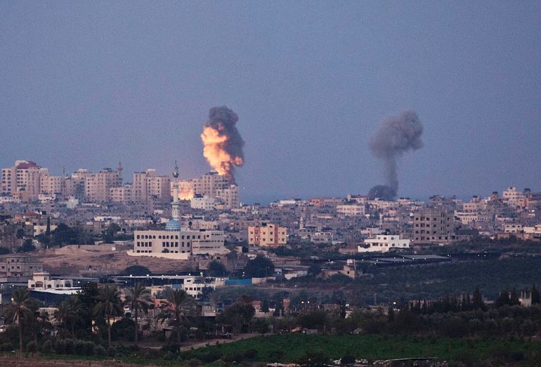 SDEROT, ISRAEL - NOVEMBER 16: (ISRAEL OUT) Smoke plumes rise over Gaza following Israel Air Force bombing on November 16, 2012 near Sderot, Israel. Conflict between the Israeli military and Palestian miltants has intensified over the last few days, with Israel striking some 130 targets overnight. According to reports, 18 Palestians and three Israelis have been killed. Egypt's prime minister Hisham Qandil is due to make a brief visit to Gaza today and Israel have vowed to suspend fire for the duration of his visit, provided there's no cross border attacks from militants. (Photo by Ilia Yefimovich/Getty Images)