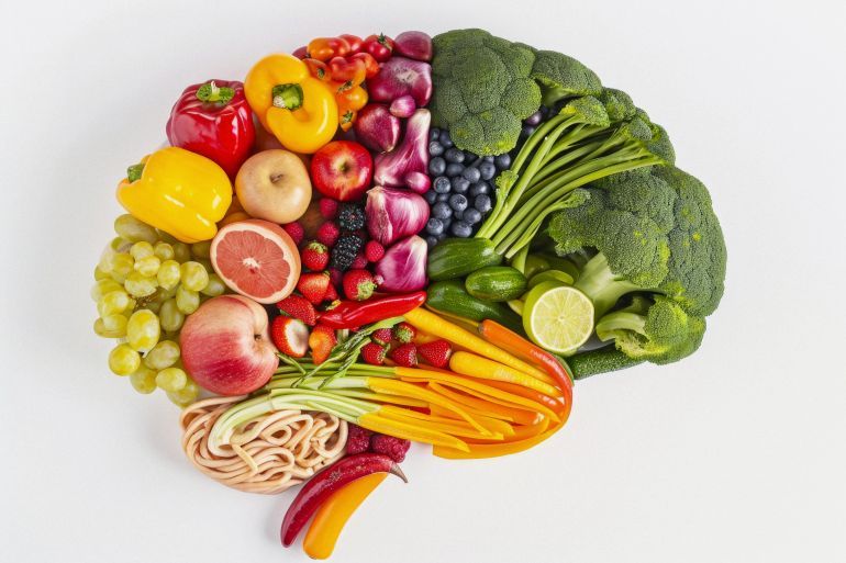 human brain with fruit and vegetables in the centre, in the style of concept art, exacting precision, lightbox, silhouette figures, --ar 3:2 --style raw --v 6 Job ID: a9adf76e-6c30-4d1e-b0f4-1e2bbf75b872 freepic
