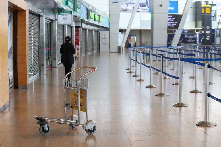 TEL AVIV, ISRAEL - JUNE 13: Israel closes its airspace and suspended flight operations at Ben Gurion International Airport in Tel Aviv, Israel on June 13, 2025. According to Israeli Channel 12, Israeli airspace was completely closed until further notice due to retaliatory drone strikes from Iran. (Photo by Nir Keidar/Anadolu via Getty Images)