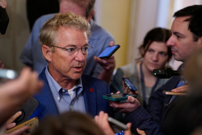 U.S. Senator Rand Paul (R-KY) speaks to reporters as Republican lawmakers struggle to pass U.S. President Donald Trump’s sweeping spending and tax bill, on Capitol Hill in Washington, D.C., U.S., June 27, 2025. REUTERS/Elizabeth Frantz