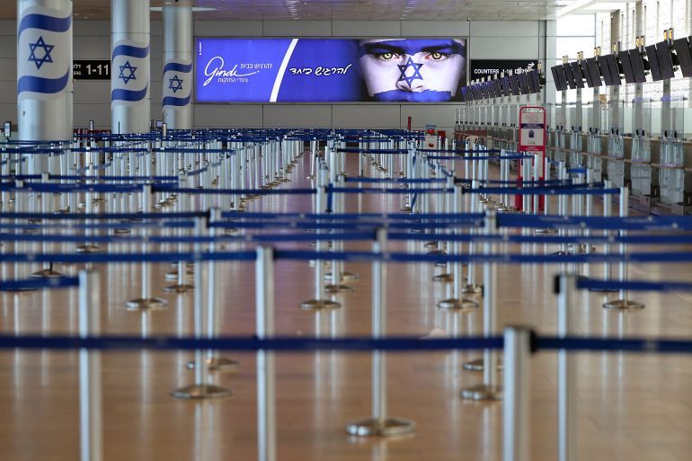 This picture shows the empty departure hall at Ben Gurion Airport near Tel Aviv on June 13, 2025 after Israel closed its air space to takeoff and landing.