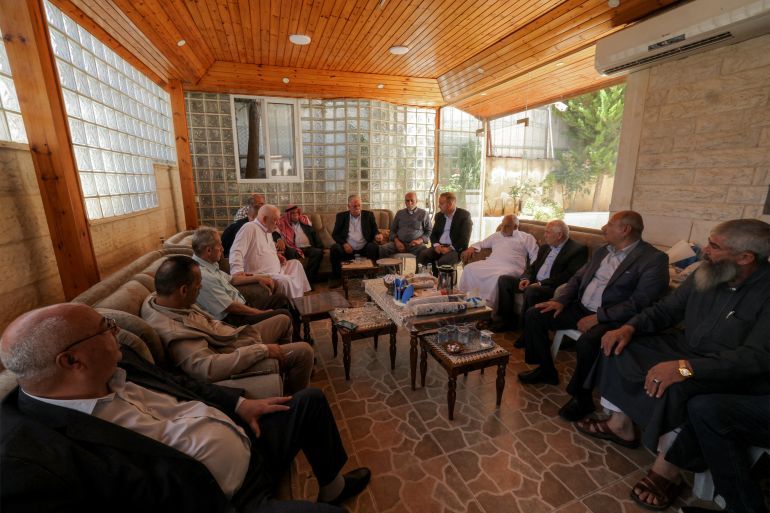 Elders of the Jaabari family gather in a meeting to deny media reports it was ready to break off from the Palestinian Authority and sign a peace deal with Israel as a separate emirate, in Hebron in the occupied West Bank on July 6, 2025.