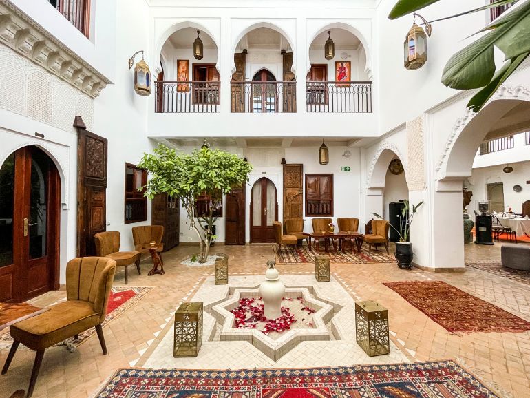 Morocco, Marrakech, Traditional riad. (Photo by: Giovanni Mereghetti/UCG/Universal Images Group via Getty Images)