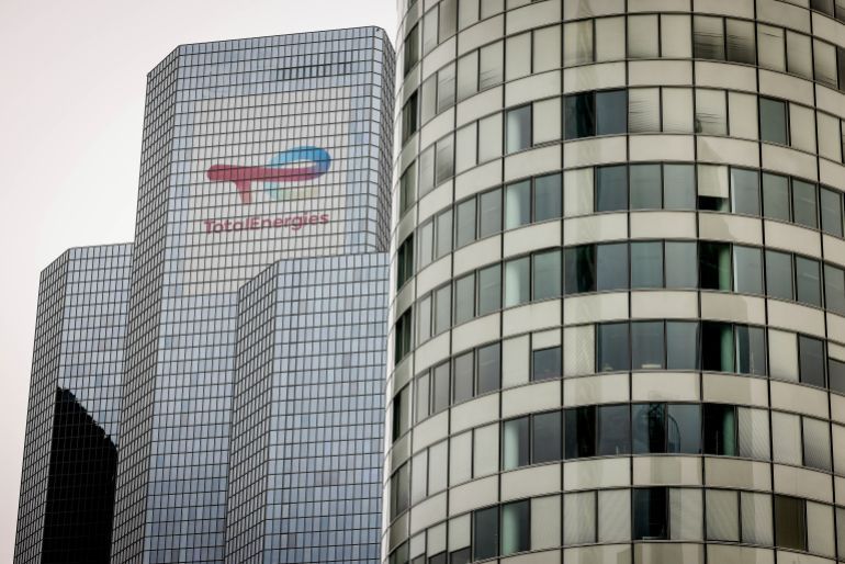 View of the French oil giant company TotalEnergie headquarters, Friday, March 21, 2025 in La Defense business district outside Paris. (AP Photo/Thomas Padilla)