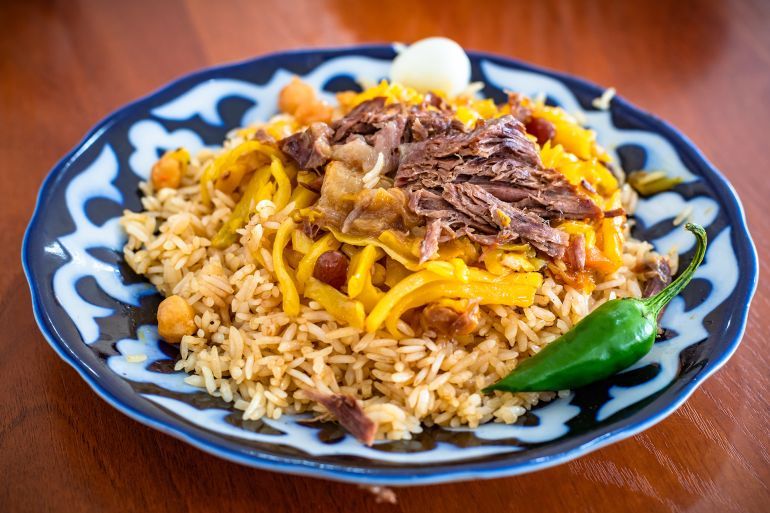 Pilaf or palov, traditional dish from Uzbekistan.