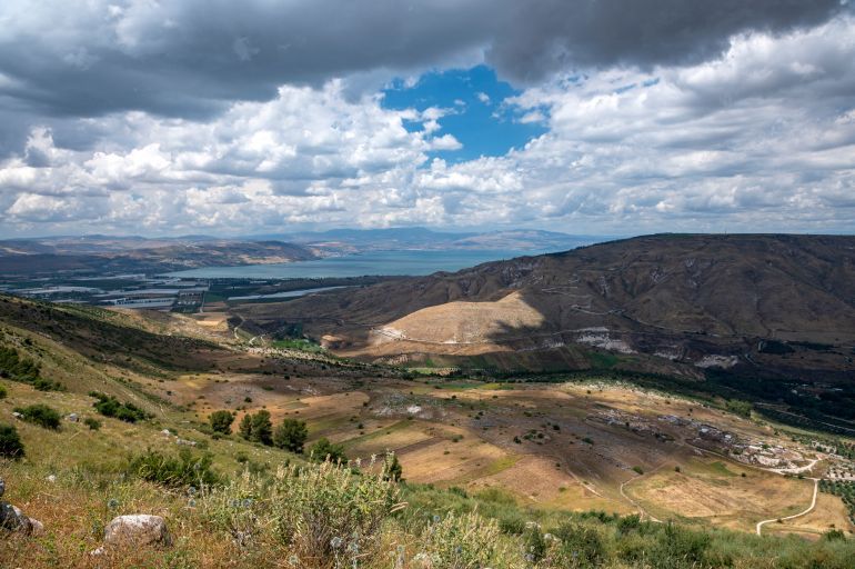 UMM QAIS, JORDAN - 2024/05/06: The view over Golan heights and Lake Tiberias from the Jordan border with Syria and Israel. (Photo by Leisa Tyler/LightRocket via Getty Images)