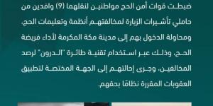قوات أمن الحج تضبط مواطنين لنقلهما (9) وافدين من حاملي تأشيرات الزيارة لمخالفتهم أنظمة وتعليمات الحج - الكويت الاخباري