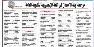 مراجعة ليلة امتحان في اللغة الانجليزية لـ الثانوية العامة 2025 - الكويت الاخباري