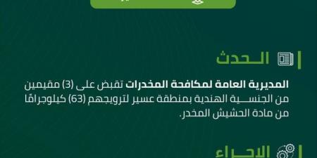 القبض على (3) مقيمين بمنطقة عسير روّجوا (63) كجم من الحشيش - الكويت الاخباري
