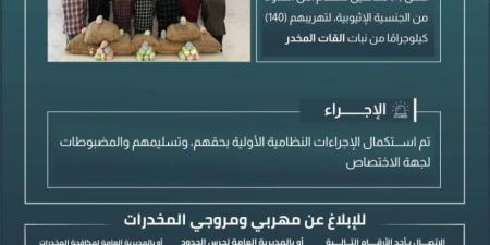 حرس الحدود بعسير يقبض على 7 مخالفين لنظام أمن الحدود لتهريبهم 140 كلجم من نبات القات المخدر - الكويت الاخباري