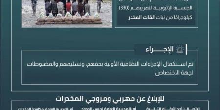 حرس الحدود بعسير يقبض على 15 مخالفًا لنظام أمن الحدود لتهريبهم 330 كيلوجرامًا من نبات القات المخدر - الكويت الاخباري