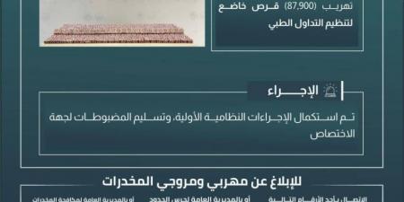 حرس الحدود بجازان يحبط تهريب 87,900 قرصٍ خاضعٍ لتنظيم التداول الطبي - الكويت الاخباري