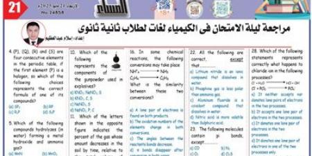 مراجعة ليلة الامتحان في الكيمياء لغات لثانية ثانوي الترم الثاني 2025 - الكويت الاخباري