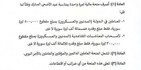 منحة مالية من الرئيس السوري أحمد الشرع بمناسبة عيد الأضحى - الكويت الاخباري