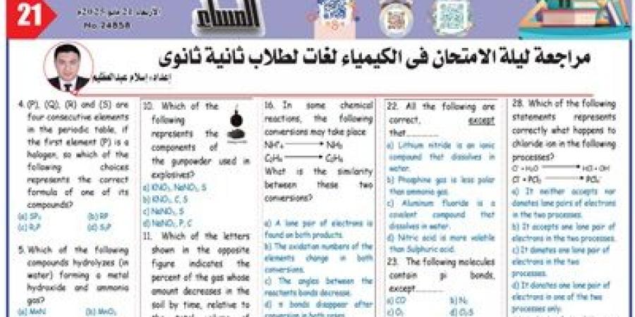 مراجعة ليلة الامتحان في الكيمياء لغات لثانية ثانوي الترم الثاني 2025 - الكويت الاخباري