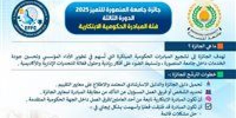 جائزة "المبادرة الحكومية الابتكارية".. فئة نوعية لدعم الأداء المؤسسي وتحسين جودة الخدمات بجامعة المنصورة - الكويت الاخباري