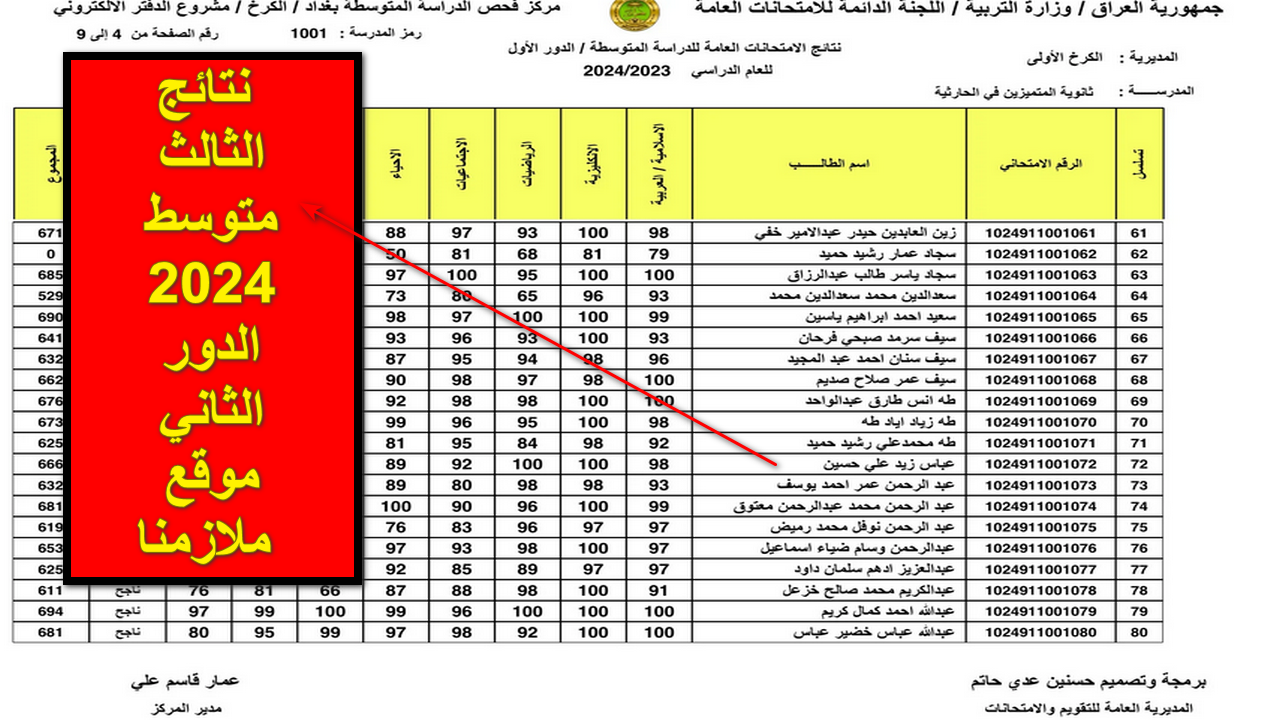 “رابط فعال” .. نتائج الثالث متوسط 2024 الدور الثاني موقع ملازمنا استعلم الآن كركوك والرصافة وجميع المحافظات