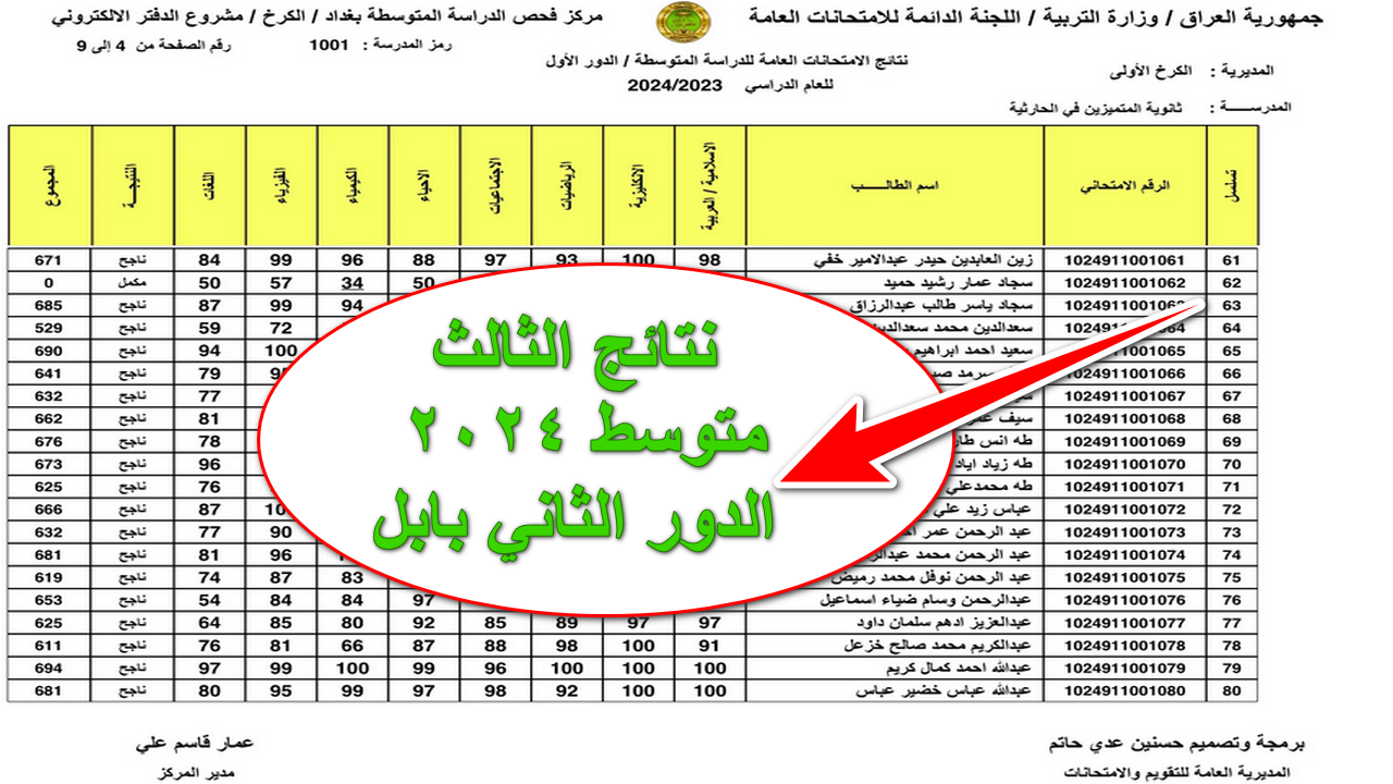 تحميل pdf.. استعلام نتائج الثالث متوسط 2024 الدور الثاني بابل وكركوك وميسان والمثني وعموم المحافظات