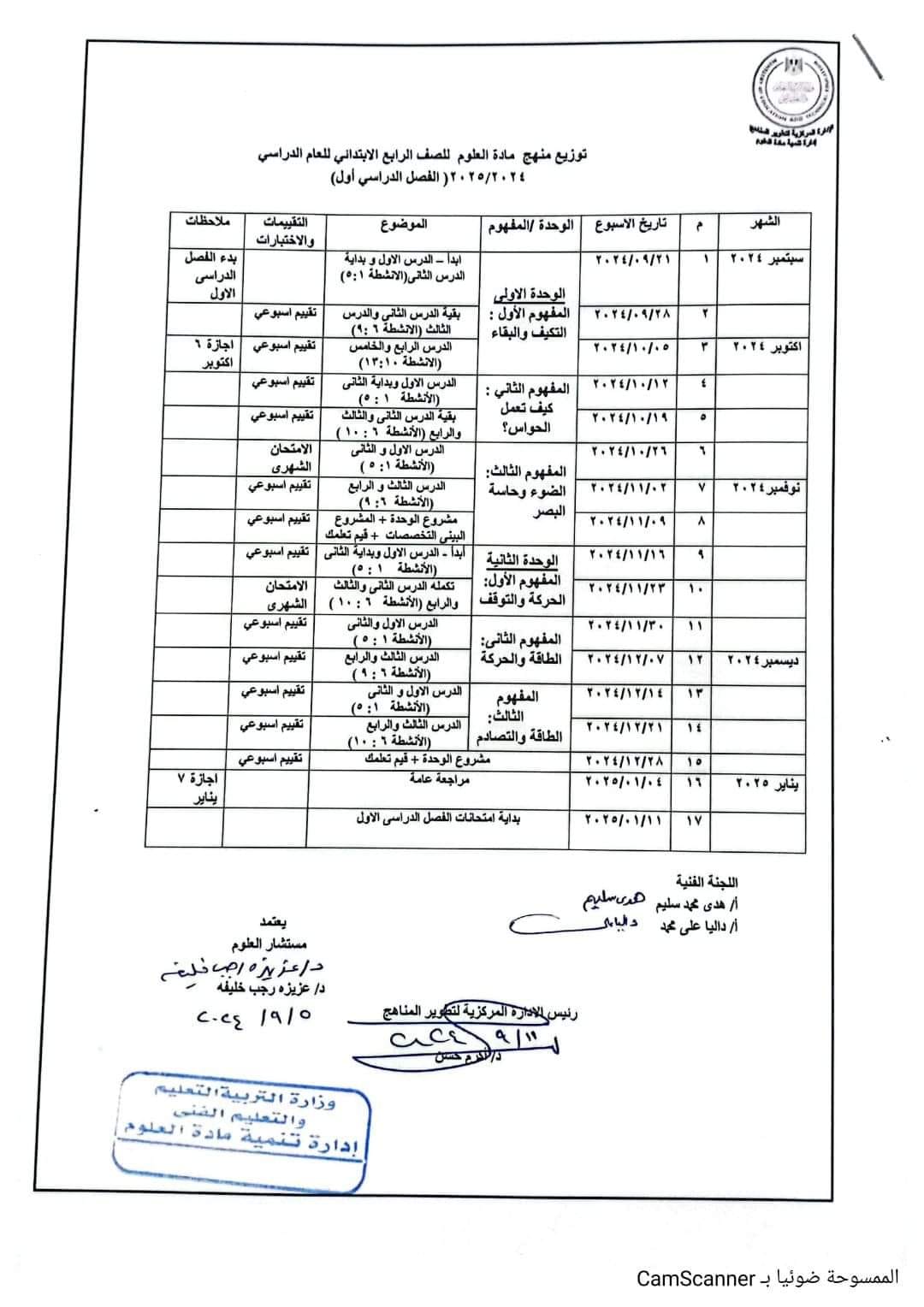 توزيع المناهج موقع وزارة التربية والتعليم 2025 pdf