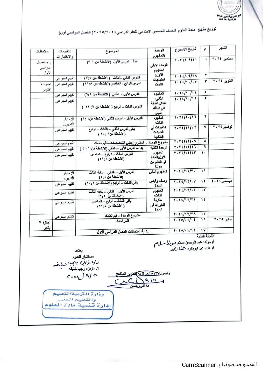 توزيع المناهج موقع وزارة التربية والتعليم 2025 pdf