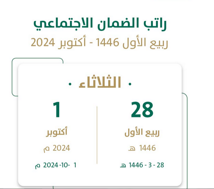 متى موعد صرف الضمان الاجتماعي لشهر أكتوبر 2024 الدفعة 34 وما هي شروط أهلية الضمان