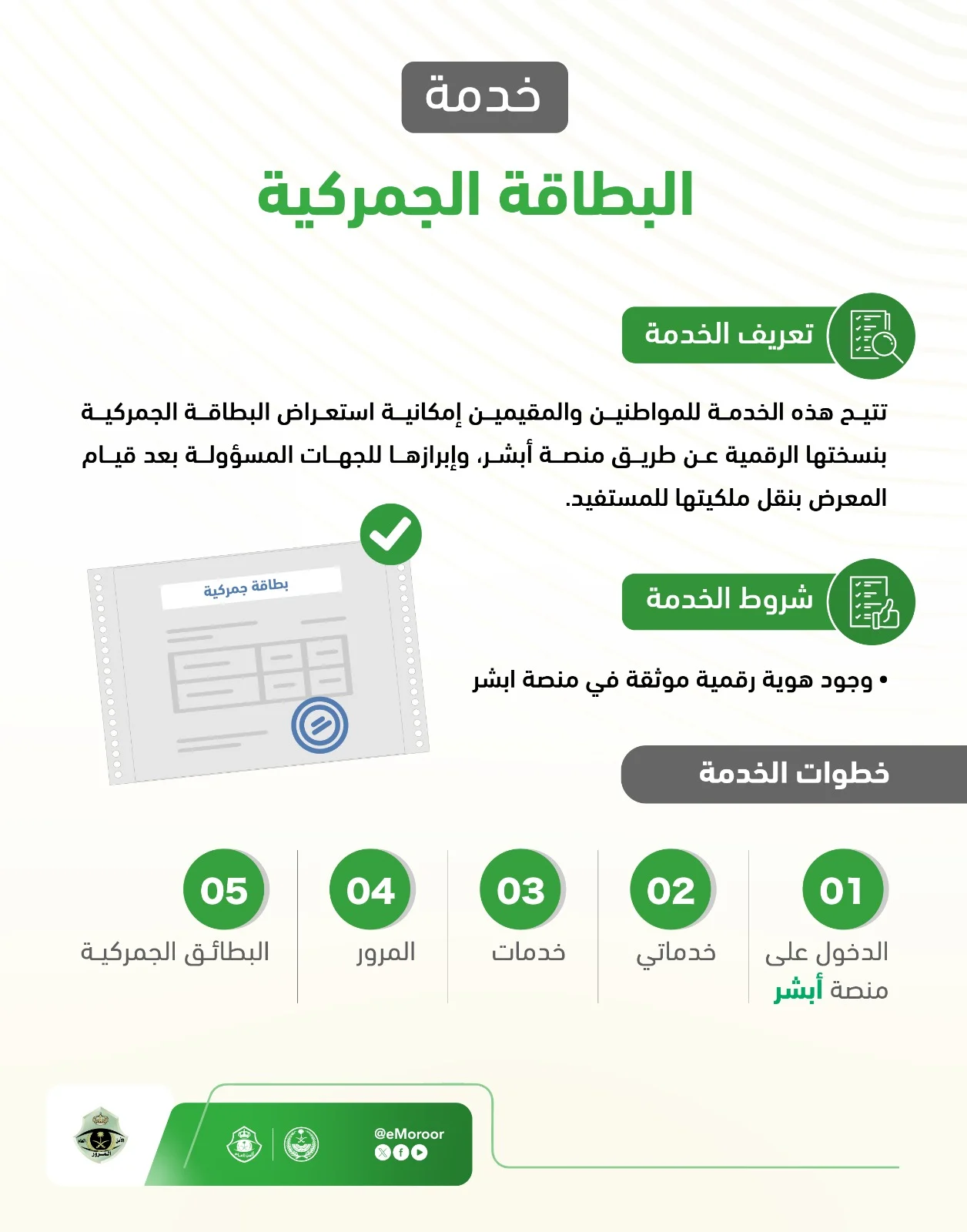 المرور يتيح استعراض البطاقة الجمركية الرقمية عبر أبشر في 5 خطوات فقط