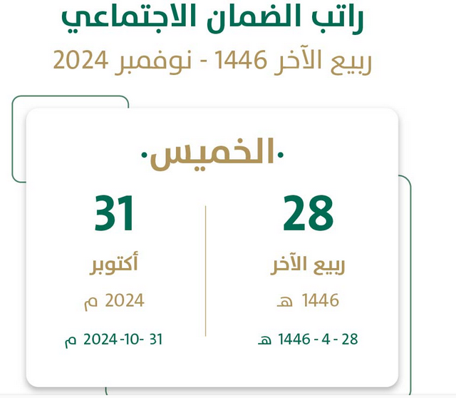 متى ينزل راتب الضمان لهذا الشهر نوفمبر 2024