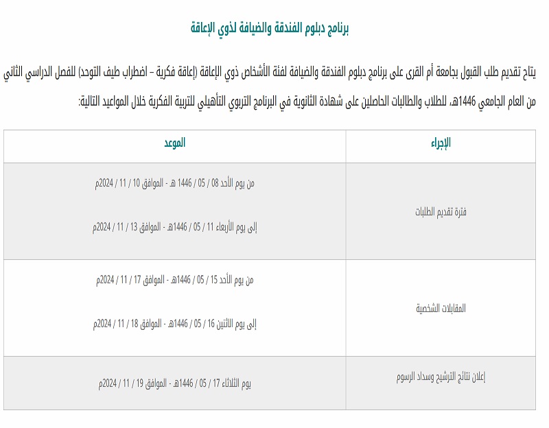 برنامج دبلوم الفندقة والضيافة لذوي الإعاقة